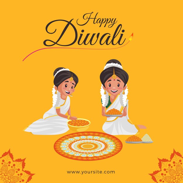 Felice diwali banner design su sfondo giallo