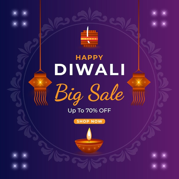 Vettore felice diwali grande vendita poster background design con diya. diwali grande vendita fino al 70 percento di sconto.