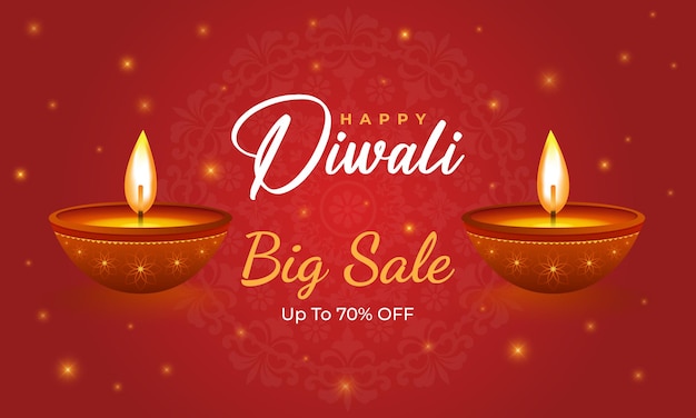 Happy Diwali big sale poster background design with Diya