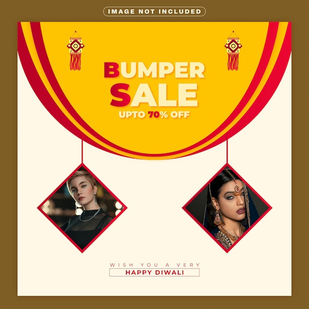 Happy Diwali bumper sale yellow and red background new post design