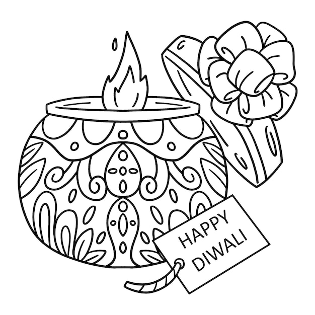 Vector happy diwali candle present isolated coloring