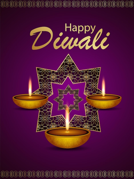 Happy diwali celebration background with diali diya on pattern background