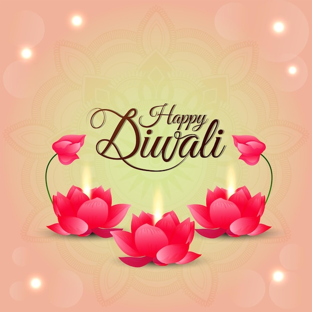 Happy diwali celebration greeting card with creative lotus flower and background