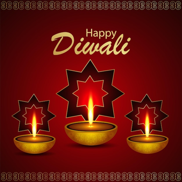 Happy diwali celebration greeting card with diwali diya
