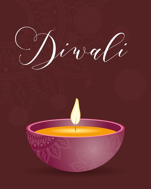 Vettore iscrizione di celebrazione felice diwali con candela