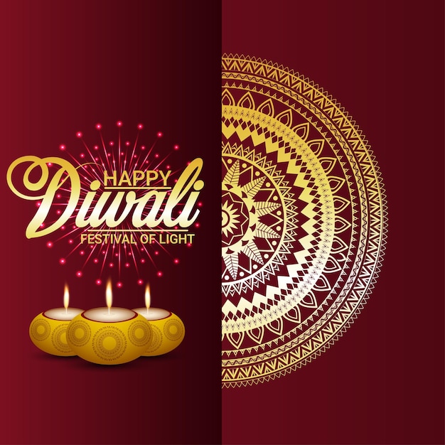 Happy diwali creative background with creative mandala background and diwali diya