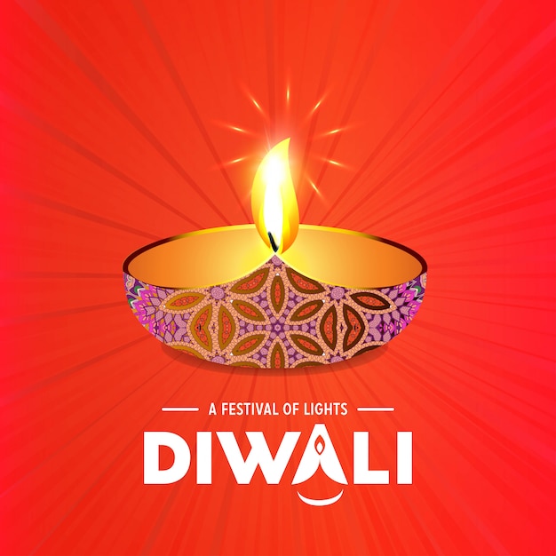 Felice diwali design creativo con sfondo rosso e tipografia