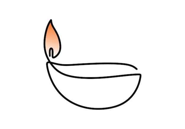 Happy Diwali Day banner with one line drawing oil lamp