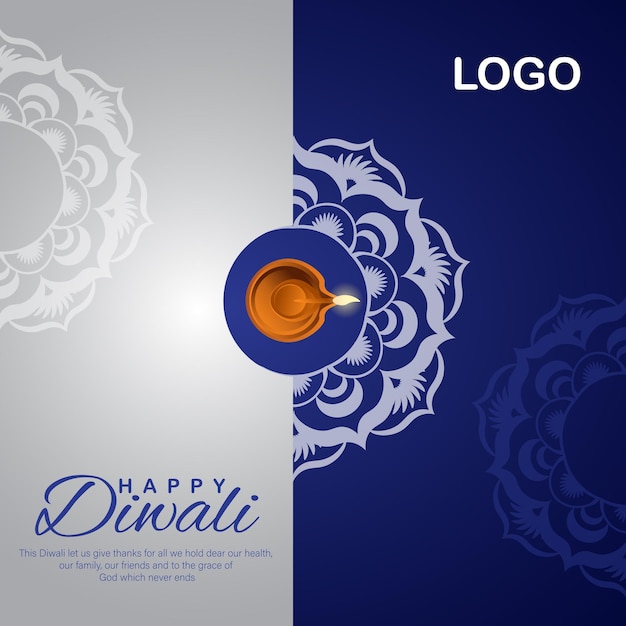 Happy diwali decoratieve blauwe en zilveren festivalbanner