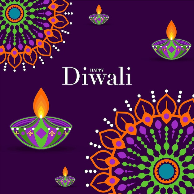 Happy Diwali, Deepavali или Dipavali, индийский фестиваль Празднование плоского дизайна