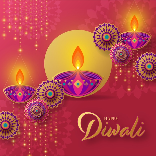 Vettore felice diwali deepavali il festival indiano