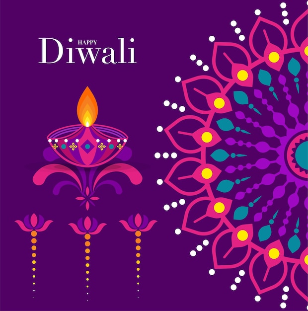 Happy diwali, deepavali или dipavali, индийский фестиваль празднование плоского дизайна