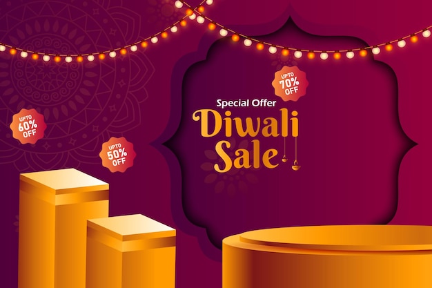 Happy Diwali 또는 Deepawali 판매 특별 행사 제품 디스플레이를 위한 3D 연단 원형 및 사각형 스타일