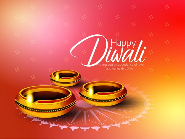 Happy Diwali design with Diya oil lamp elements on rangoli background, bokeh sparkling effect