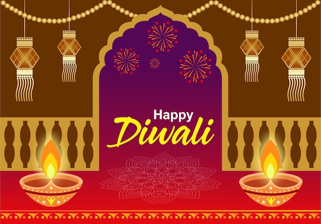 Vettore felice diwali, stendardo diwali, librazione di diwali