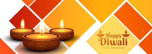 Happy diwali diya oil lamp festival header design