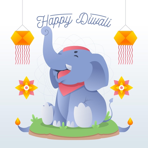 Happy diwali event with elephant flat design