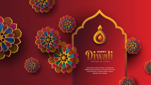 Дизайн фона фестиваля Happy Diwali с цветочными орнаментами