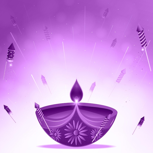 Happy Diwali festival background with diya and firecrackers Vector illustration