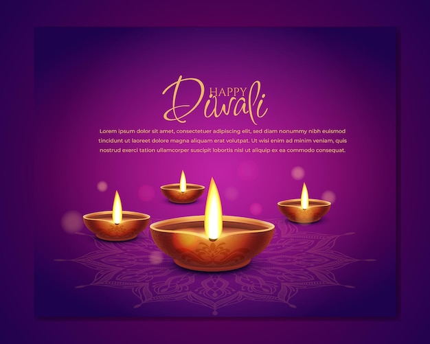 Felice sfondo del festival di diwali con lampade a olio per la copertina dei social media, banner, biglietto di auguri. vect