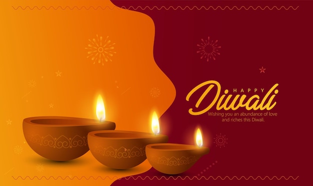 Happy Diwali festival background with realistic oil lamp.
