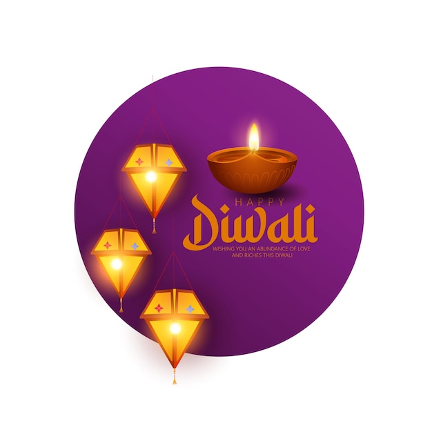 Happy Diwali festival background with realistic oil lamp.