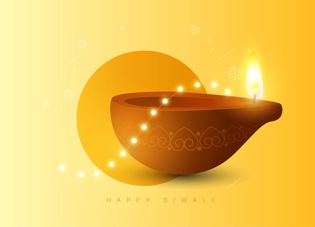 Happy Diwali festival background with realistic oil lamp.