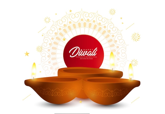 Felice festival di diwali sfondo con lampada a olio realistica.