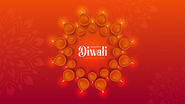 Happy diwali festival greeting design with glowing lamps illustration