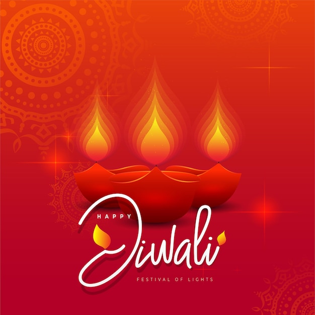 Happy Diwali festival greeting design with glowing lamps illustration