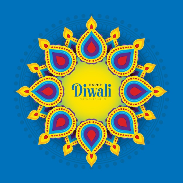 Happy Diwali Festival Greeting with Lamps Illustrations