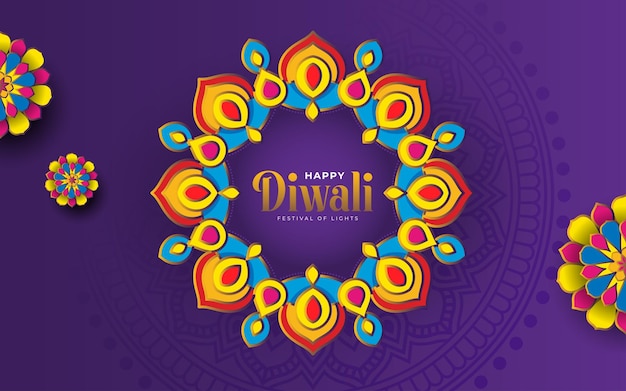 Happy diwali festival greeting with lamps illustrations