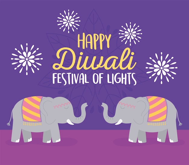 Festival felice di diwali, cerimonia dei fiori degli elefanti della carta dell'invito.
