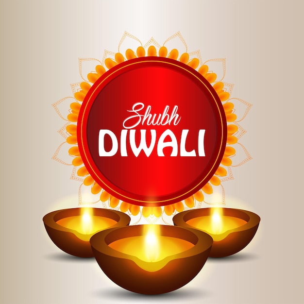 Happy diwali festival of light celebration greeting card with diwali diya