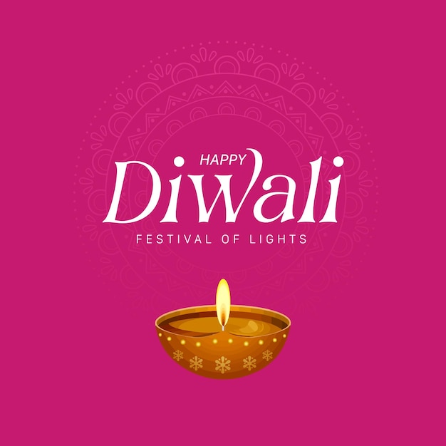 Happy Diwali festival of light Modern geometric minimalist design with pink background and diya