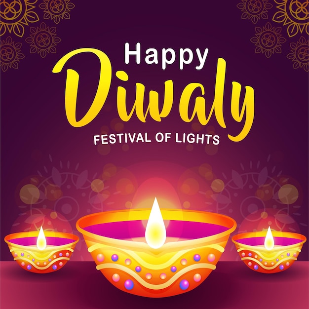 Happy Diwali Festival of Lights Beautiful clay candle holder background design