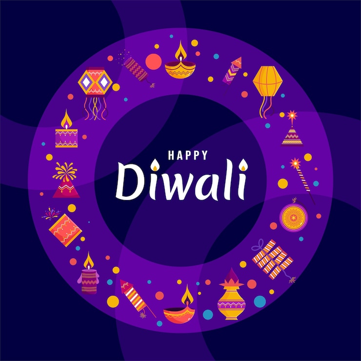 Vector happy diwali festival of lights creative colorful flat elements vector illustration