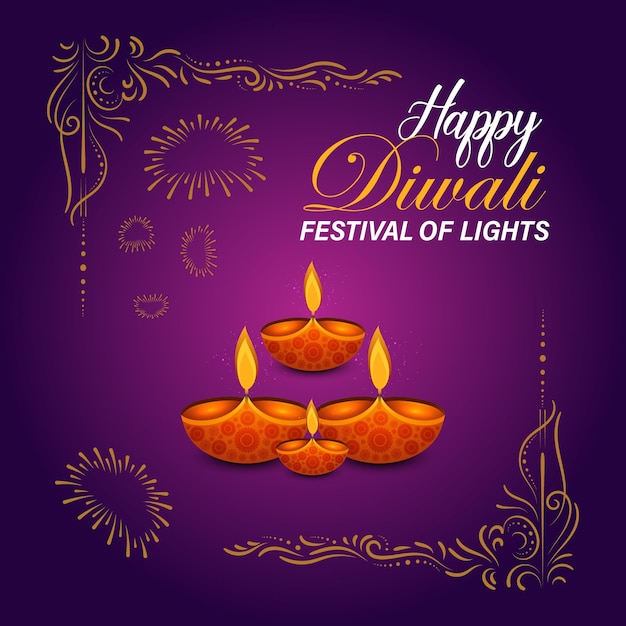 Happy Diwali festival of lights Indian Rangoli golden lights colorful background