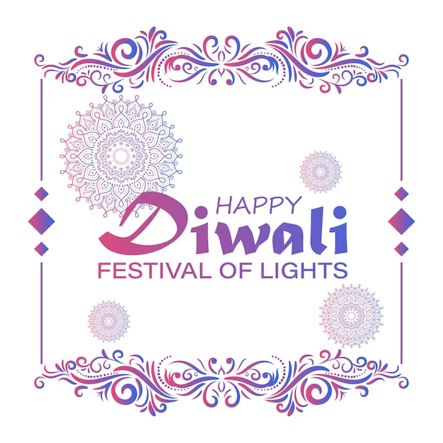 Happy Diwali festival of lights Indian Rangoli golden lights colorful background