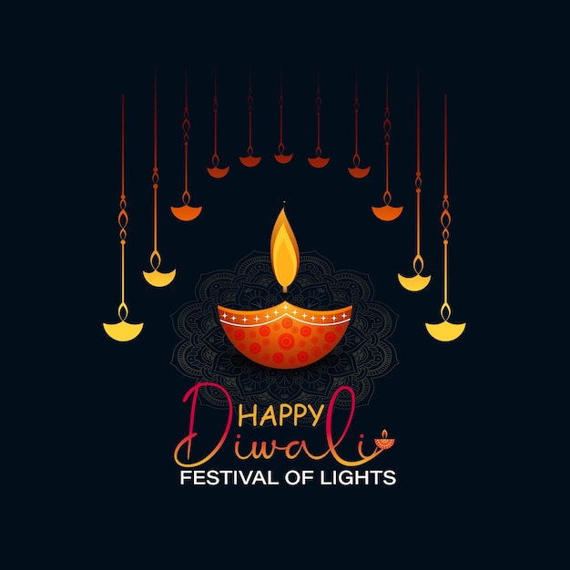 Vector happy diwali festival of lights indian rangoli golden lights colorful background