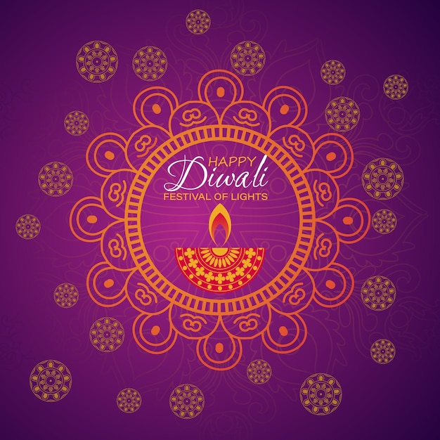 Vector happy diwali festival of lights indian rangoli golden lights colorful background