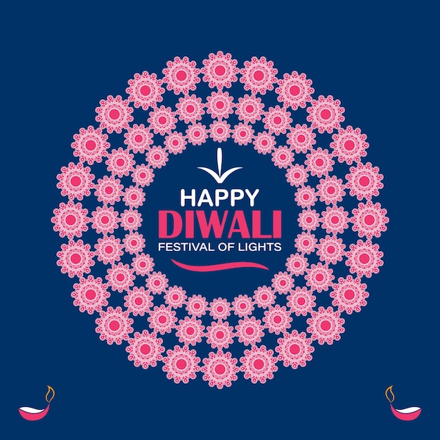 Happy diwali festival of lights indian rangoli golden lights colorful background