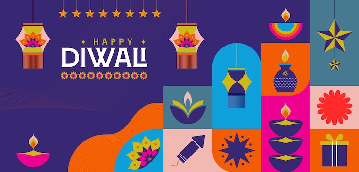 Vector happy diwali the festival of lights a modern geometric minimalist design suitable for posters