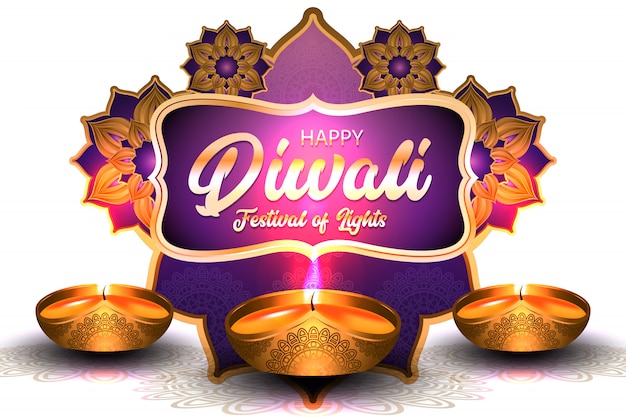 felice festival delle luci di Diwali con l'illustrazione della lampada a olio d'oro