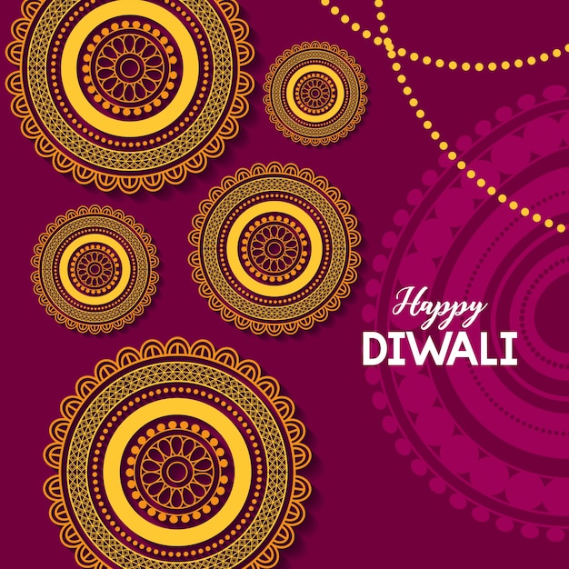 Happy diwali festival poster flat 