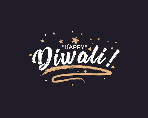 Happy diwali festival wenskaart bekraste kalligrafie gouden sterren handgeschreven borstel belettering