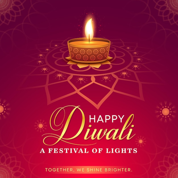 Happy Diwali Festival Wishing Post Design с красным фоновым шаблоном