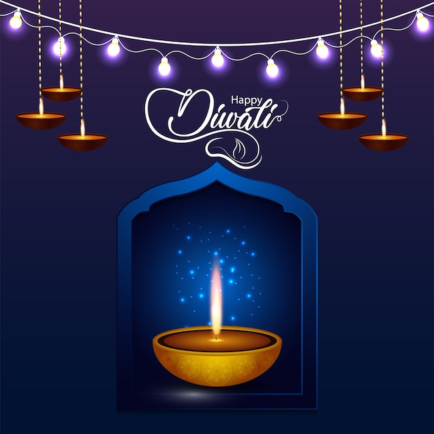 Vector happy diwali festival with diwali lamp