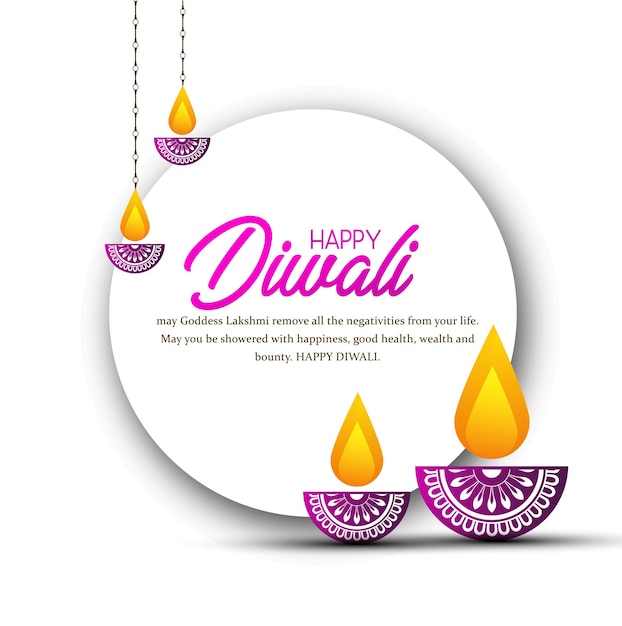 Happy diwali festival with oil lamp, diwali holiday background with rangoli,