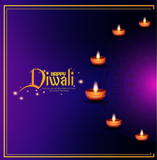 Happy Diwali festival with oil lamp, Diwali holiday Background with rangoli,